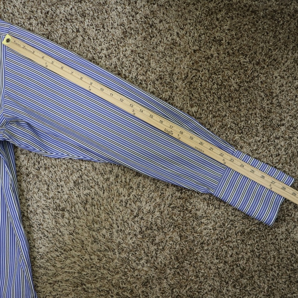 Ralph Lauren Purple Label Mens 17.5 Blue Striped Dress Shirt Italy French Cuff‎ - Picture 11 of 12